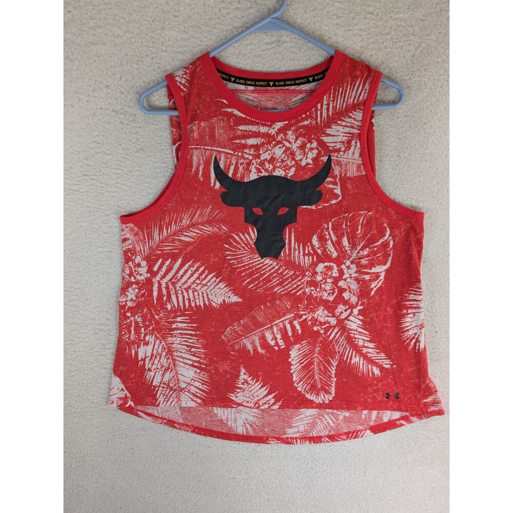 Under Armour Project Rock Tank Top Womens Large Red Aloha Camo Training Loose